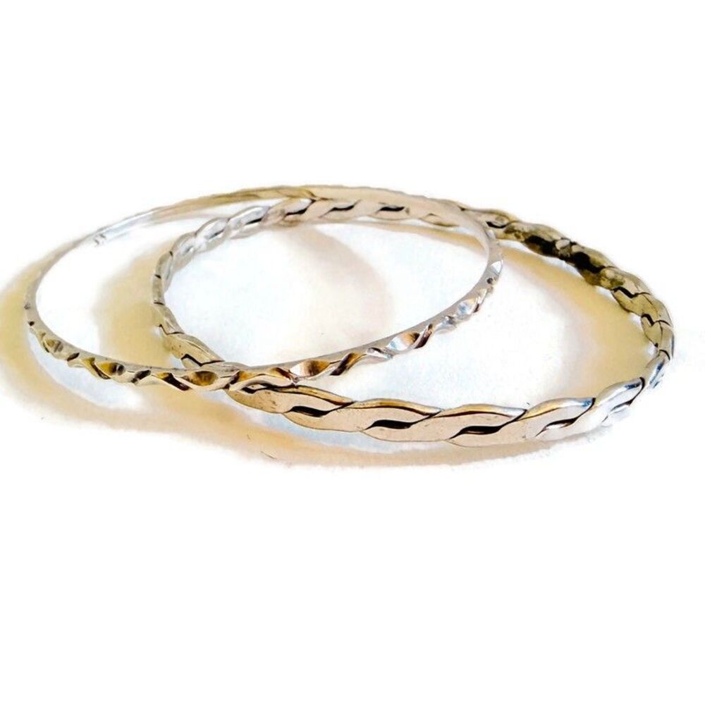 2 Vintage Alpaca Silver Bangle Bracelets Mexico Modernist 18 Grams